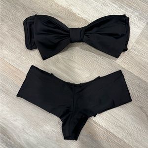 Lolli Swim Black Bow Strapless Bandeau Bikini Top and Black Bow Bottoms Set